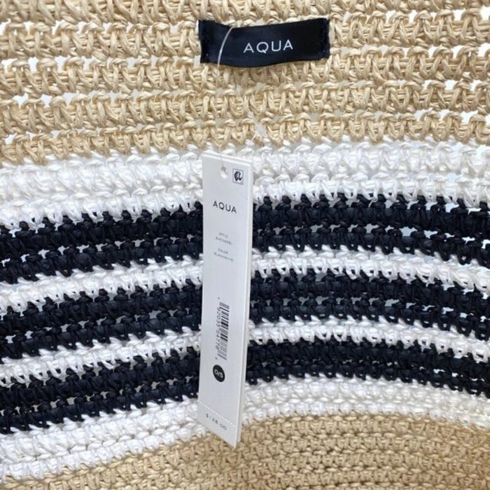 Aqua Trio Striped Straw Woven Tote Bag New - Picture 12 of 13